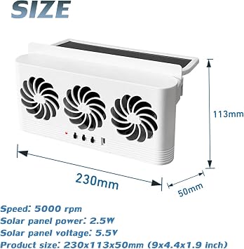 Car Solar Powered Window Exhaust Fan Vehicle Ventilation Fans Car Radiator Cooling Fan Cars Window Vent with Three Air Outlets (White)