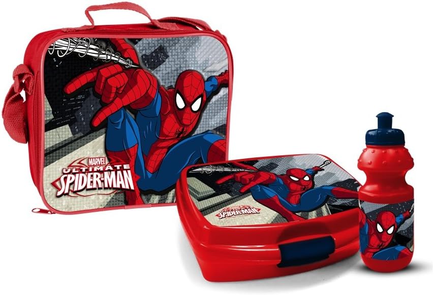 Star Licensing 46857 Spiderman Lunchbox and Bottle in Insulated Bag, Red,3 Unit
