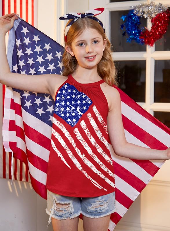 Image of BesserBay Girls Summer Back Button Halter Neck Tank Top Cold Shoulder Casual Blouse Pleated Sleeveless Shirts 5-14 Years