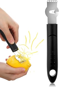 Lemon Citrus Zester, Stainless Steel Channel Peeler Grater with Channel Knife, Zester for Lemons, Citrus Zester Tool, Orange Peeler Tool for Cocktails, 6.10 0.87 Inch