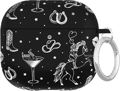 VELVET CAVIAR Funda compatible con AirPods 4 con llavero – Lindas fundas protectoras duras para AirPod de 4ª generación para mujeres, disco vaquera