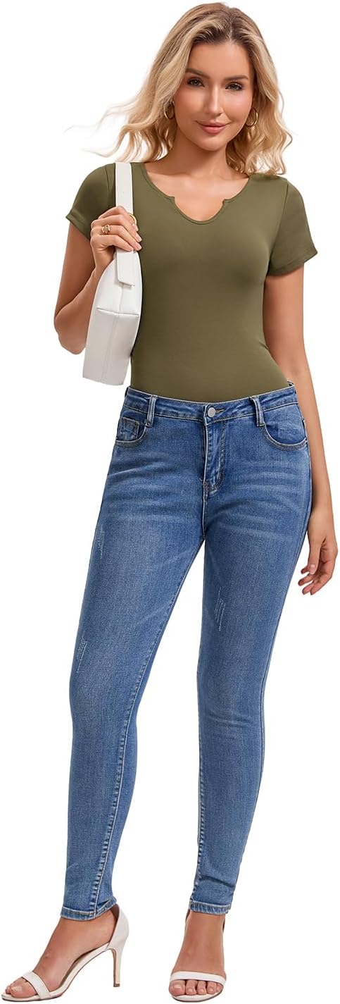 Inadays Womens Short Sleeve Shirts Going Out Crop Tops Slim Fit Tight Basics Tees U Notch Fashion Clothing Outfits - Image 6