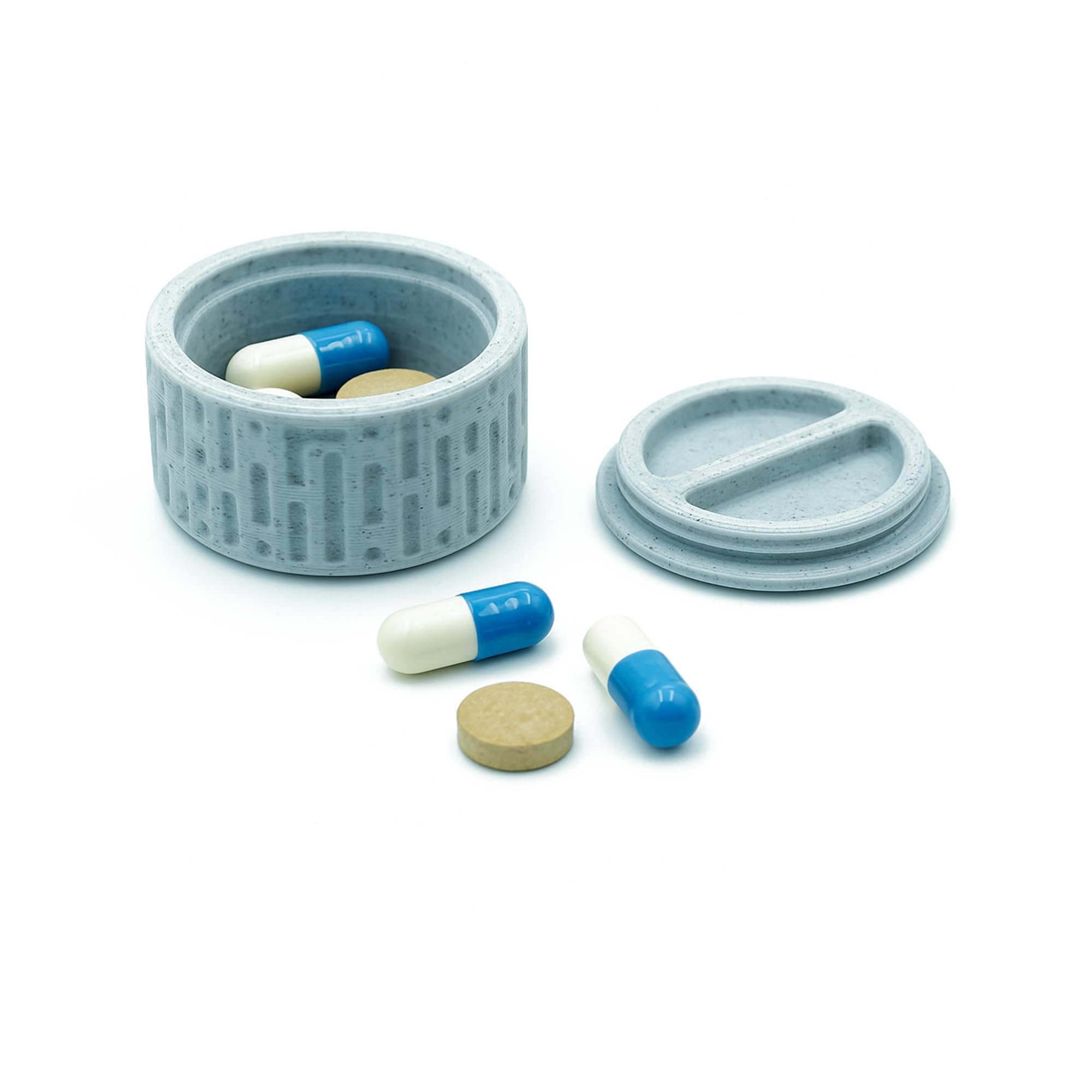 3D Printed Pill Box | Compact Round Medicine Organizer with Dual Compartments | Marble Finish | Travel-Friendly & Eco-Friendly | Pack of 2 (Marble White, Small)-image-15