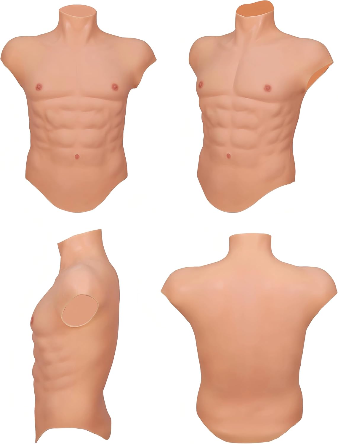 Silicone Muscle Suit, Realistic Fake Male Chest & Abdomen Costume for Cosplay, Transgender, Halloween Props