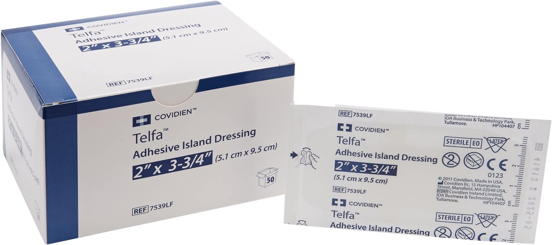 7539Lf Telfa Island Wound Dressing, Latex Free, Sterile Gauze 2 X 3-3/4", Adherent 50per Box. 7539Lf by