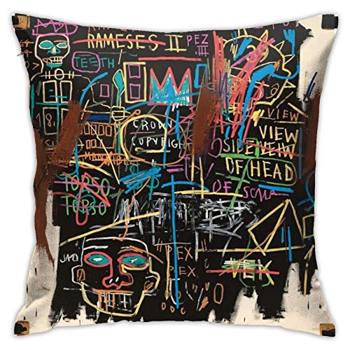 antoipyns Jean-Michel Basquiat - Funda de almohada cuadrada con estampado 3D, decoración del hogar, cuadrada, 17.7 x 17.7 in, para sala de estar, coche, dormitorio