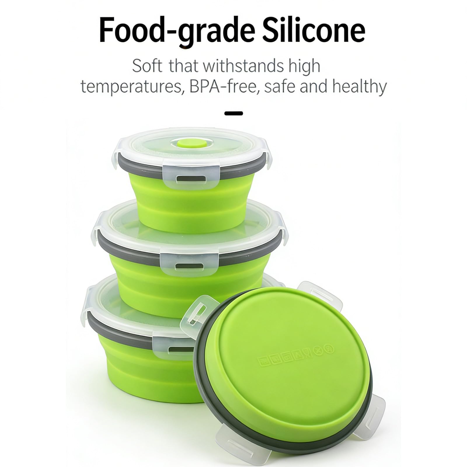 Set contenitori per Alimenti sigillati Pieghevoli in plastica e siliconi Set contenitori per Alimenti per pasti all ' Aperto per avanzati Set pentole sicure