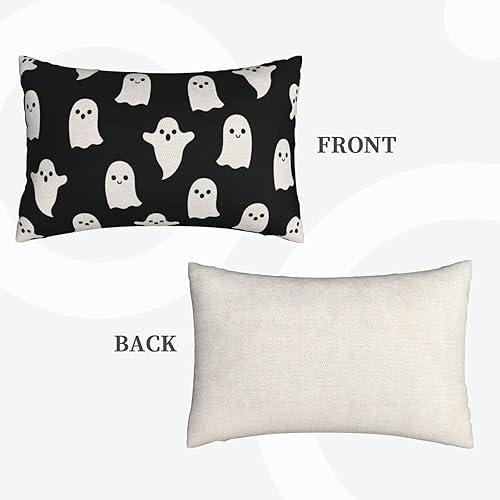 Miniatura 2 de Juego de 2 fundas de almohada decorativas de Halloween de 16 x 16 pulgadas, juego de 2 bonitas fundas de almohada de fantasma negro para decoración