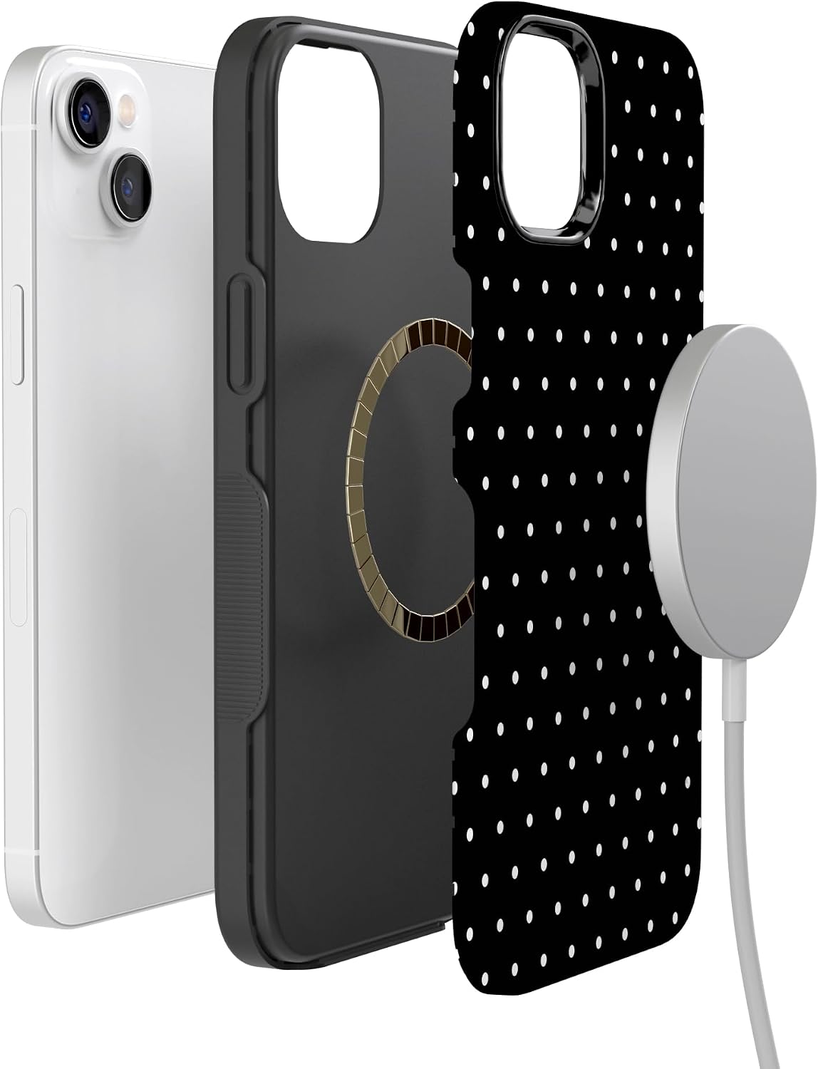 Casely iPhone 14 Plus Case | On the Dot | Black Polka Dot | Bold Protective Design | Compatible with MagSafe