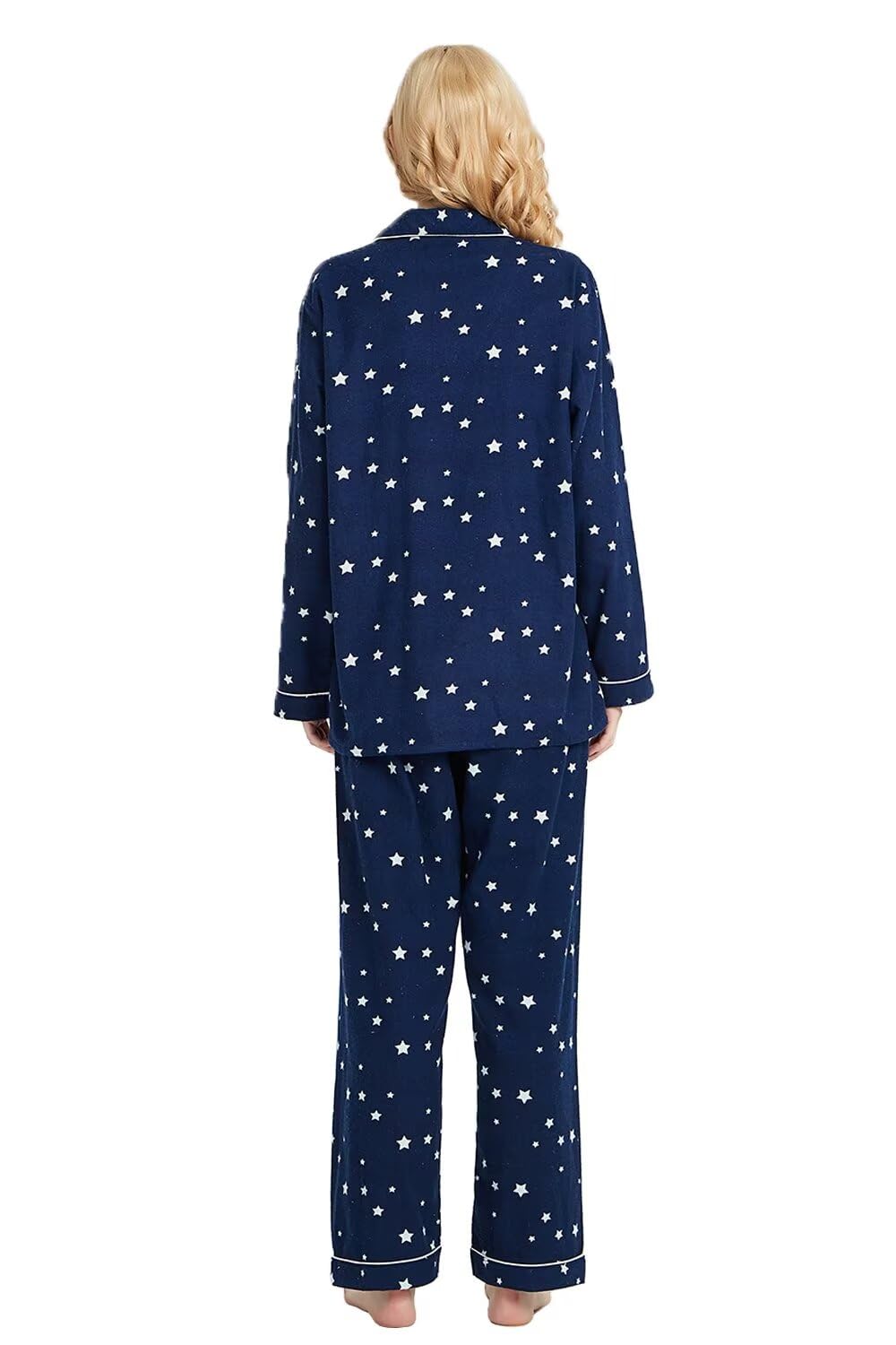 GLOBAL Pijamas Mujer Franela, Pijamas Algodon Mujer Largos, Conjunto de Pijama Suave y Cómodo, Camisones Mujer Botones, Cintura Elástica Ajustable，Regalo Mujeres,