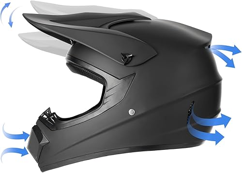 Miniatura 3 de Casco de motocicleta juvenil (gafas, guantes, protector facial) juego de 4 piezas, cascos unisex para bicicleta todoterreno, cascos integrales para