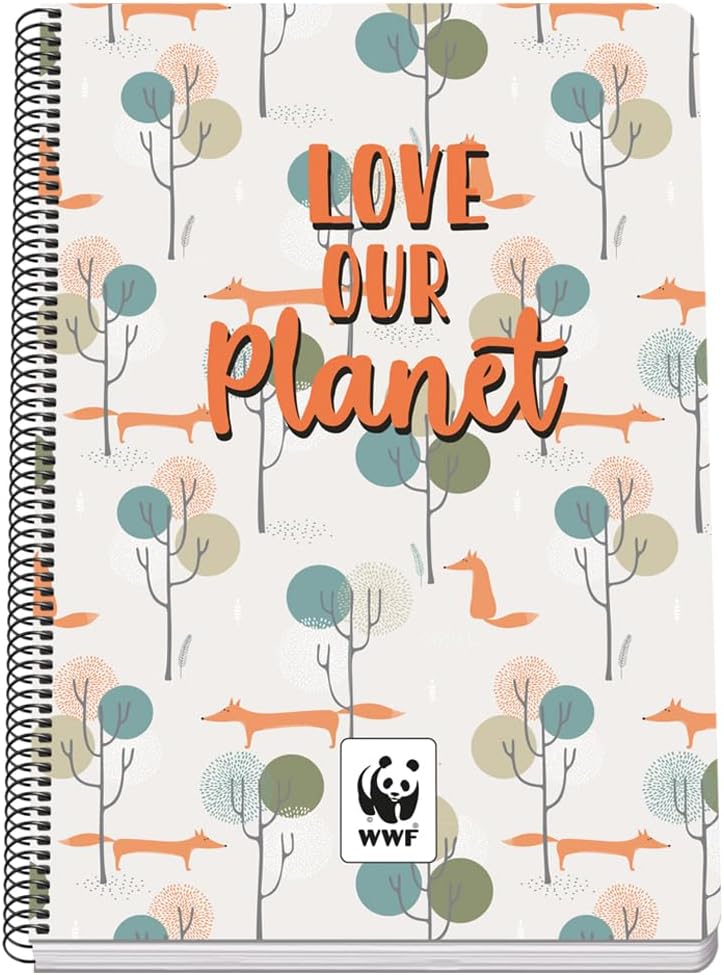 DOHE - Squared Notebook - Folio Size (21.5 x 31 cm), Spiral Binding, 80 Sheets of 90 g/m², Grid 4 mm, Rigid Cover, WWF Love Our Planet, School Supplies