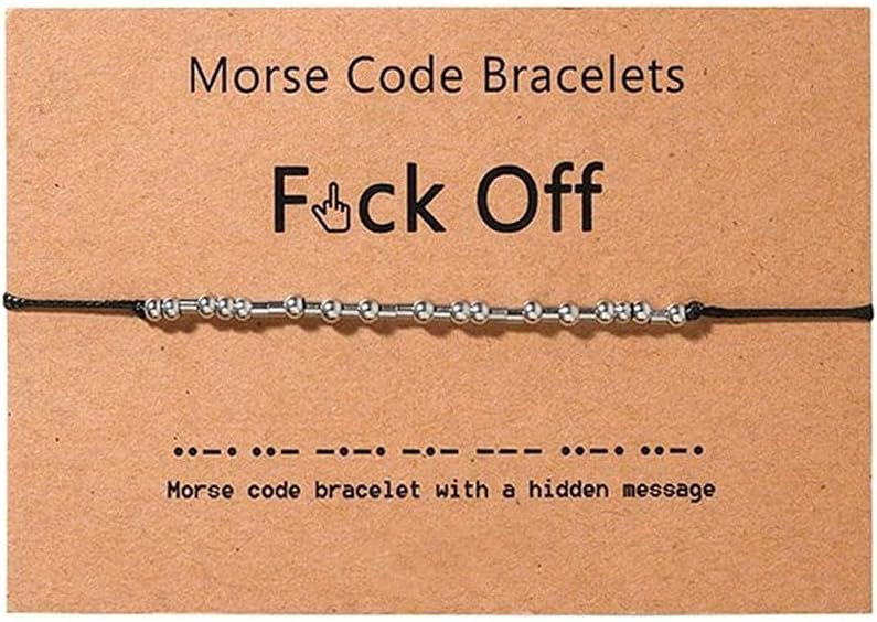 Dainty Beads Never Give Up Morse Code Bracelet Jewelry for Her Sterling Silver Beads on Silk Cord for Women Men Girls Boys