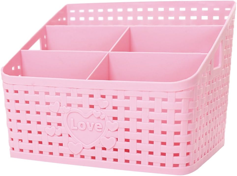 Coideal Plastic Bathroom Shower Makeup Organizer, Large Pink Basket Caddy Office Supplies/Skin Care/Cosmetic Storage Organizer Holder Box for Desktop Office Bedroom Countertop Home Kitchen Desk