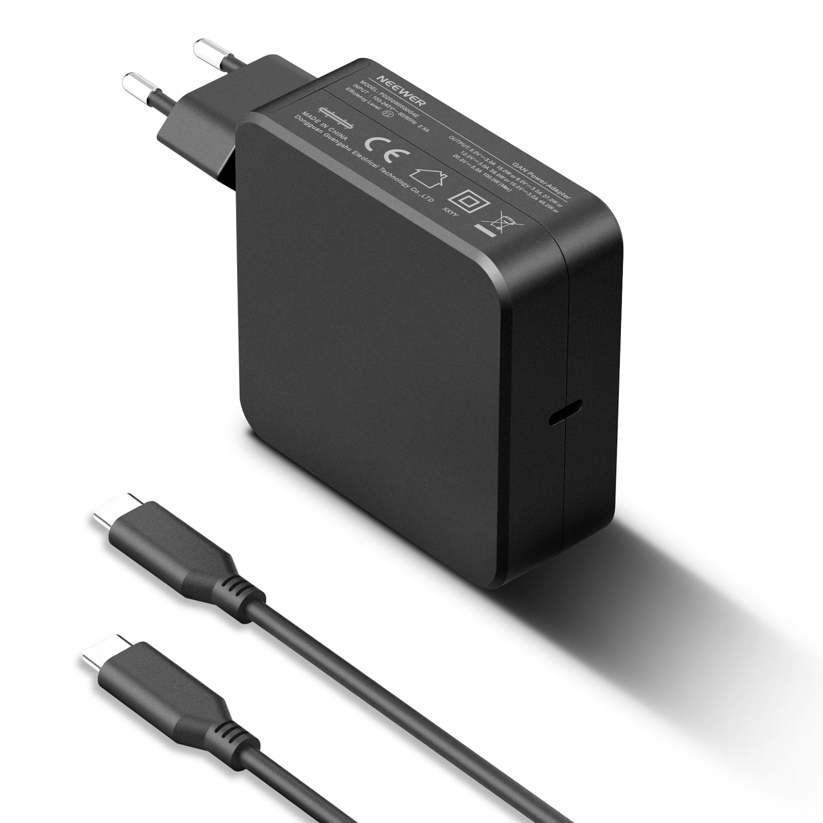 NEEWER Ładowarka PD 100 W USB C z kablem do szybkiego ładowania USB C 100 W, GaN ładowarka AC zasilacz sieciowy do NEEWER HB80C HS60B HS60C lamp wideo V Mount akumulator NP-F, PD200W0500G4E