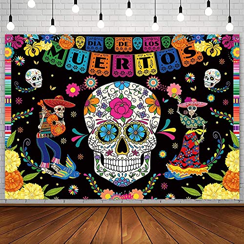 Sendy 7X5Ft Day Of The Dead Backdrop For Mexican Fiesta Sugar Skull Dia De Los Muertos Carnival Party Decorations Marigold Floral Dress Up Photography Background Birthday Banner Table Photoshoot Props #TOP9