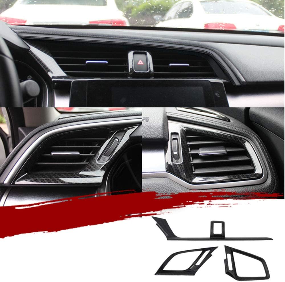 for Honda 10th Civic 2016~2020 2021 Full Set of Car Interiors Instrument Panel Decorative Center Console Moulding Trim Air Outlet Automotive Steering Wheel Cover Accessories 16Pcs-Black