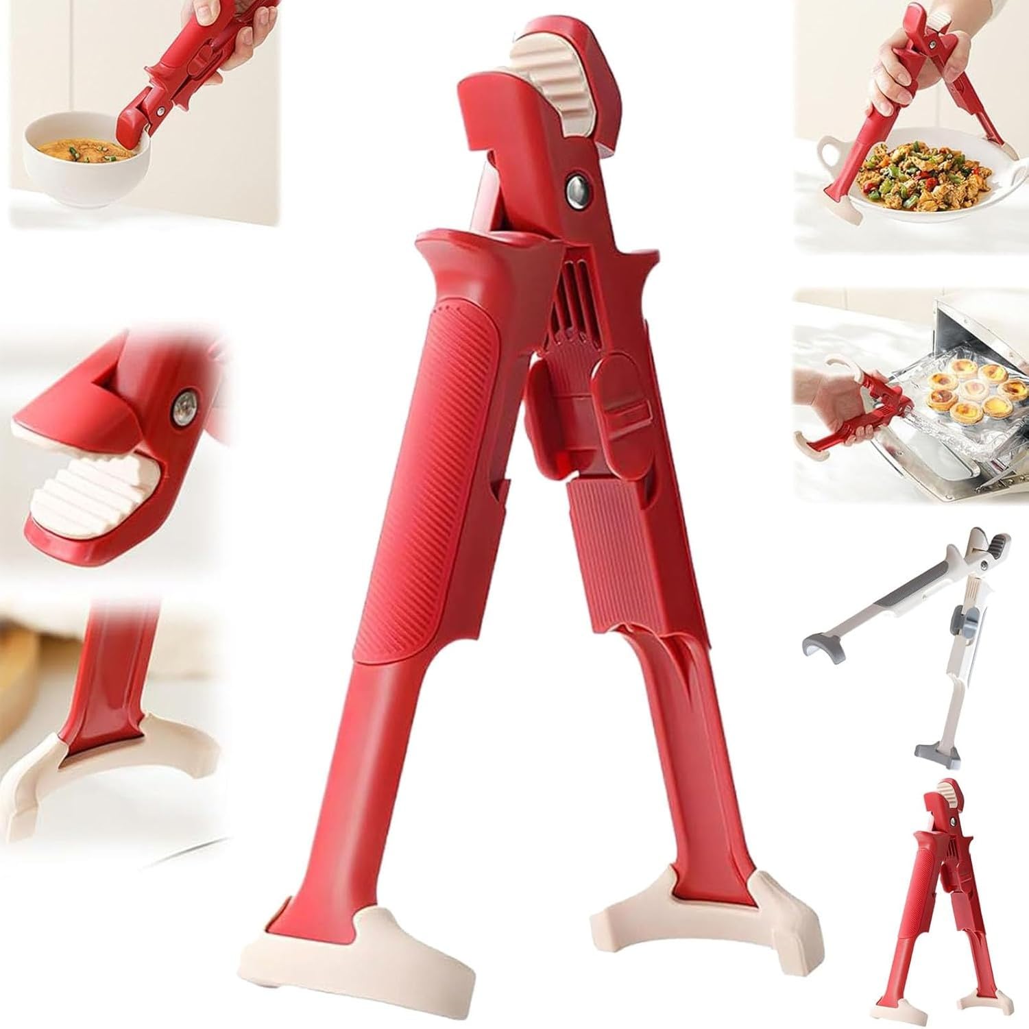 KGAIXN Universal Anti-Scalding Clip Bowl Plate Clamp, Multi-Purpose Heat-Resistant Bowl Holder, Non-Slip Silicone Grip Lifter for Kitchen, Oven, or Microwave Steam Rac, Red