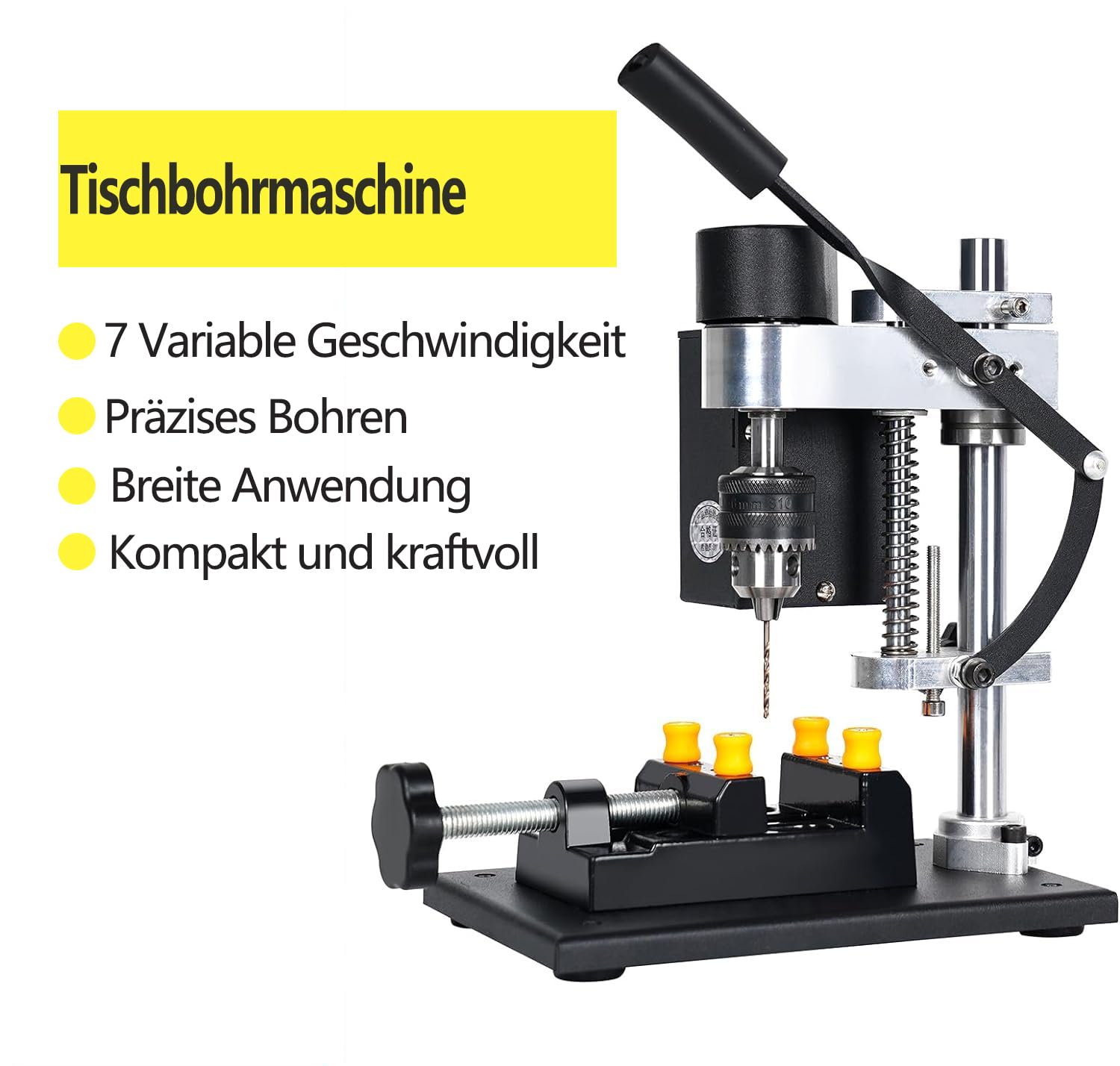 Miniatur Standbohrmaschine 250W Leistung Tischbohrmaschine Bohrhub 40mm 7 Gang Einstellbare Geschwindigkeit Ständerbohrmaschine zum Direkten Bohren von Metall, Holz, etc.
