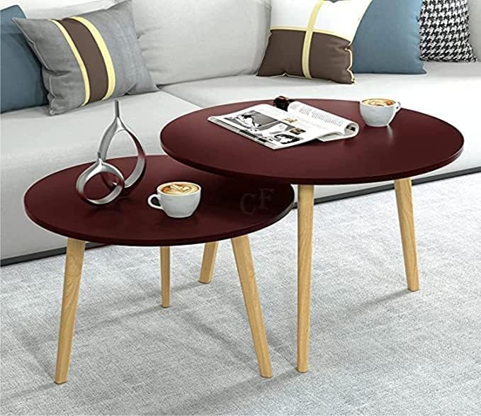 Image of Modern Wooden Nesting Side Table Set of 2 for Living Room | Space Saving Sofa Side Table | Bedside End Table | Multipurpose Accent Tables for Home Bedroom Office (Brown, Round Nesting)
