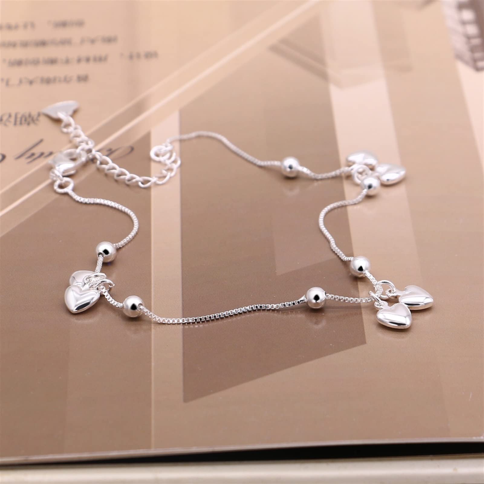 Cavigliera/Cavigliere 925 Sterling Silver Cuore Caviglia Ciondolo Perline Piede Gioielli Estate Spiaggia a Piedi Cavigliere per Donne Gamba Cavigliera Bracciali (Colore : Bracelet 19cm)
