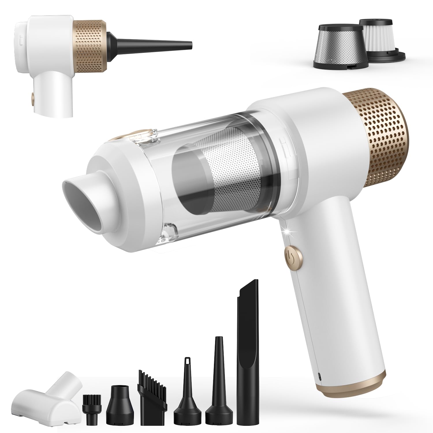 Car Vacuum Cleaner, 16000PA Mini Car Vacuum Cordless Powerful, 7 in 1 Portable Handheld Vacuum Cordless with LED Light, Dual Filters, One-Touch Empty for Pet Hair, Home, Office