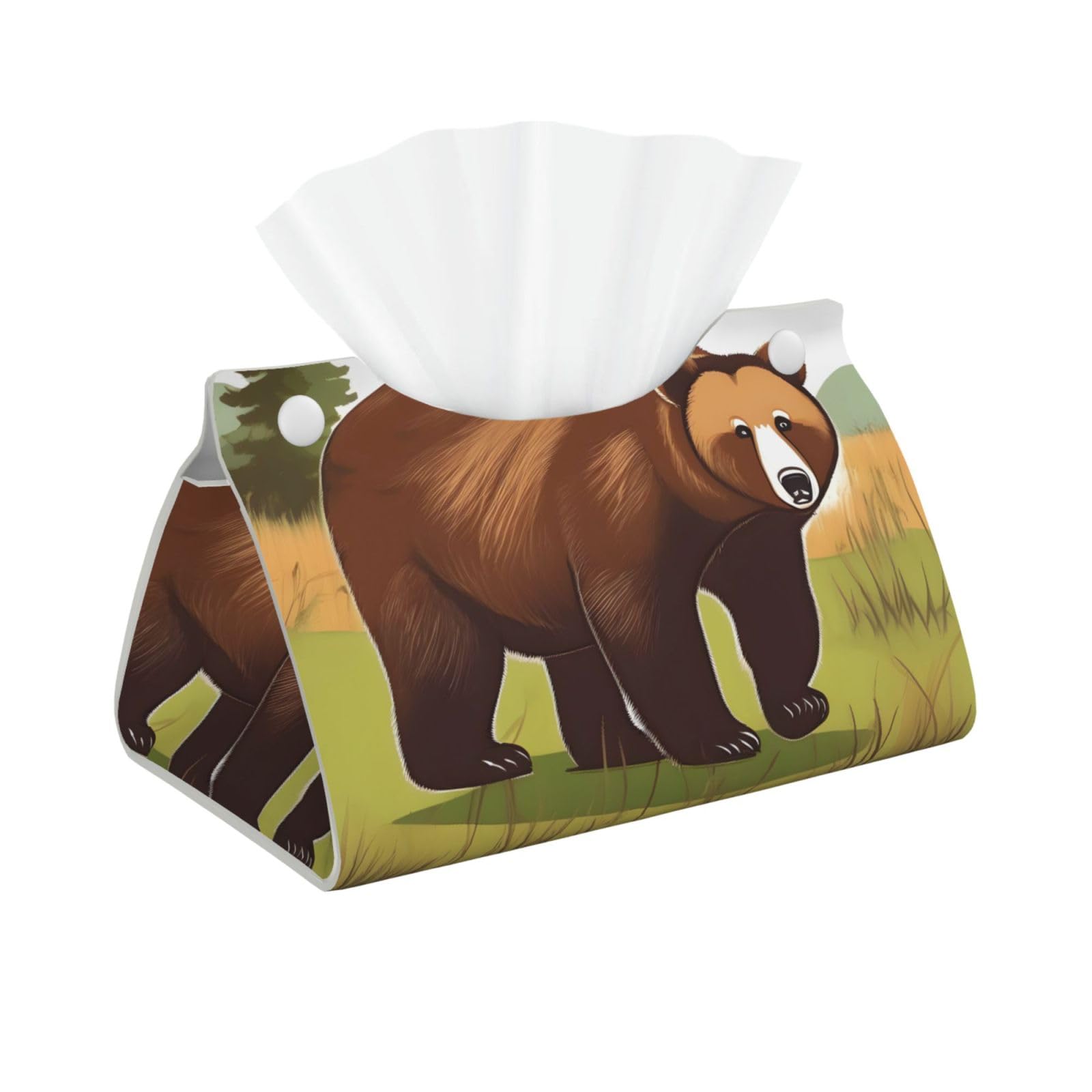 Brown bear walking Long Leather Tissue Box Cover-Waterproof PU Leather Tissue Holder for Bathroom, Decorative Rectangular Tissue Case