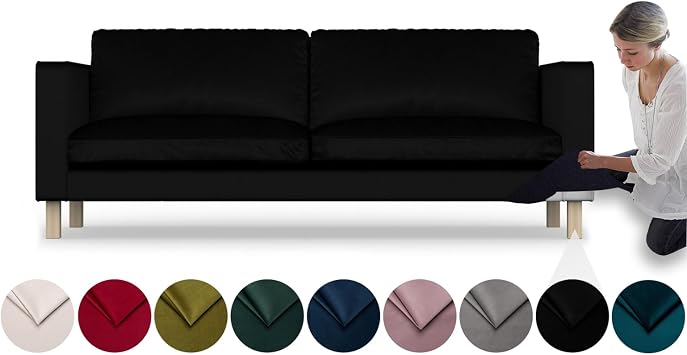 comfortly Cover for Karlstad 3 Seat Sofa, Replacement Slipcover, Heavy Duty 7 pcs Cover, Soft Durable Washable Pet-Friendly Fabric, Easy to Clean & Replace Tiffany - Black