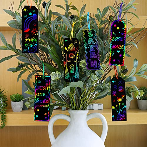 Winlyn 48 Sets 6 Styles Magic Color Scratch Bookmarks Making Craft Kits Diy Rainbow Scratch Paper Bookmarks With Scratching Tools Ribbons Art Sets For Kids Students Party Favors Classroom Activities #TOP4