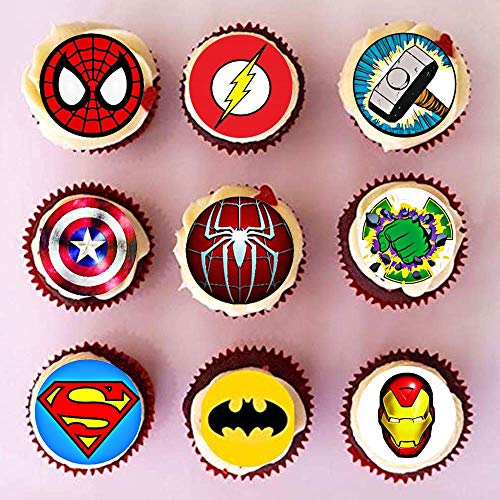 Superhero Cupcake Toppers, Spiderman Hulk Ironman Superman Batman, 35X1.5Inch Precut Edible Wafer Paper, Chockacake Cupcake Decorations For Boys #TOP1