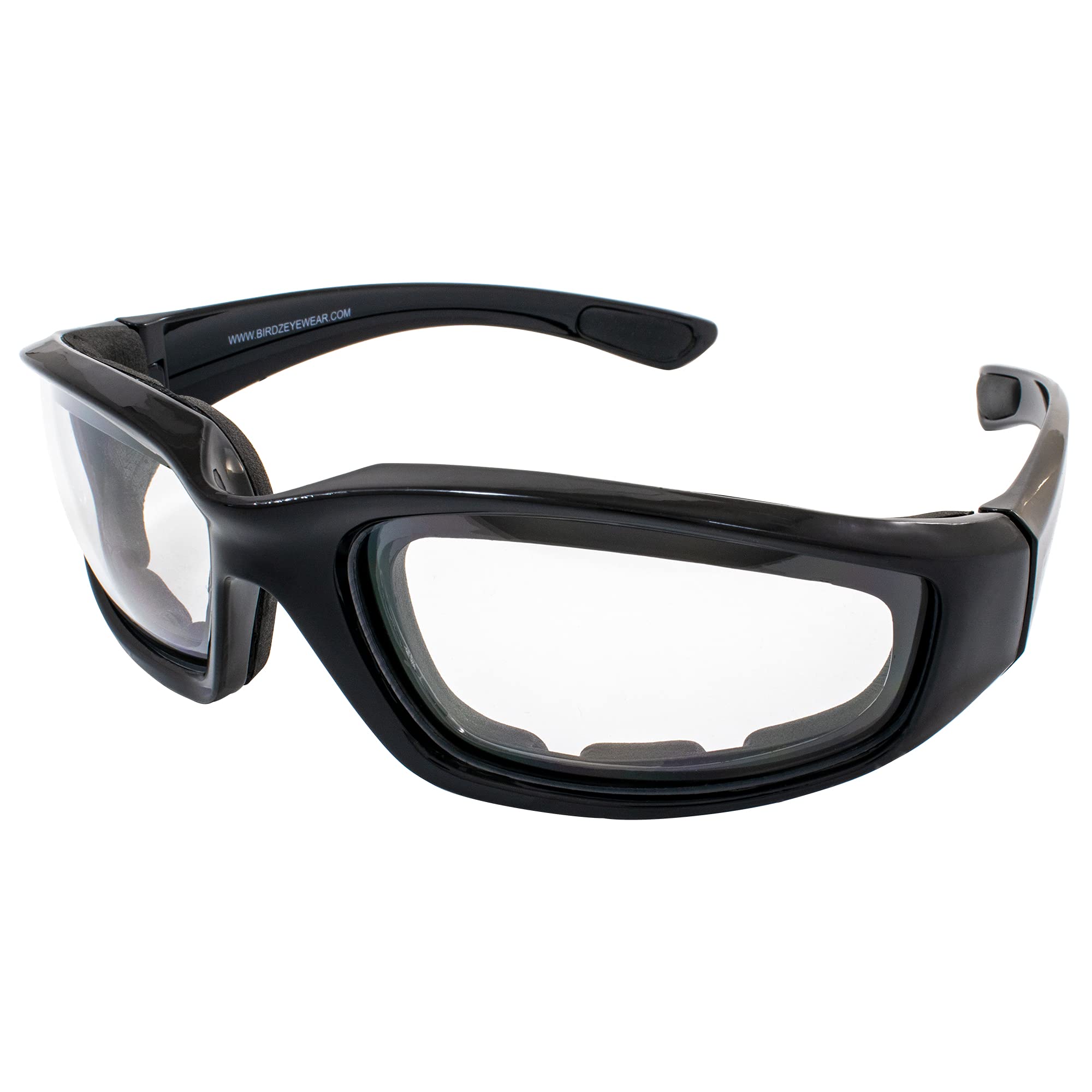 BirdzEyewear Oriole Motorcycle Padded Glasses Black Frame with Clear Lens Anti Fog Foam Padding on the Entire Inside of the Glasses