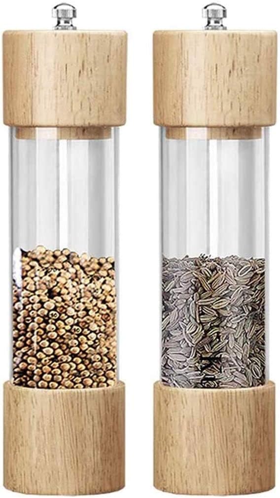 Salt and Pepper Grinder Set Wood Adjustable Coarseness Refillable Pepper Grinder Mill Farmhouse Salt and Pepper Shaker for Kitchen,Green Salt Grinder Kitchen 2 Packs(