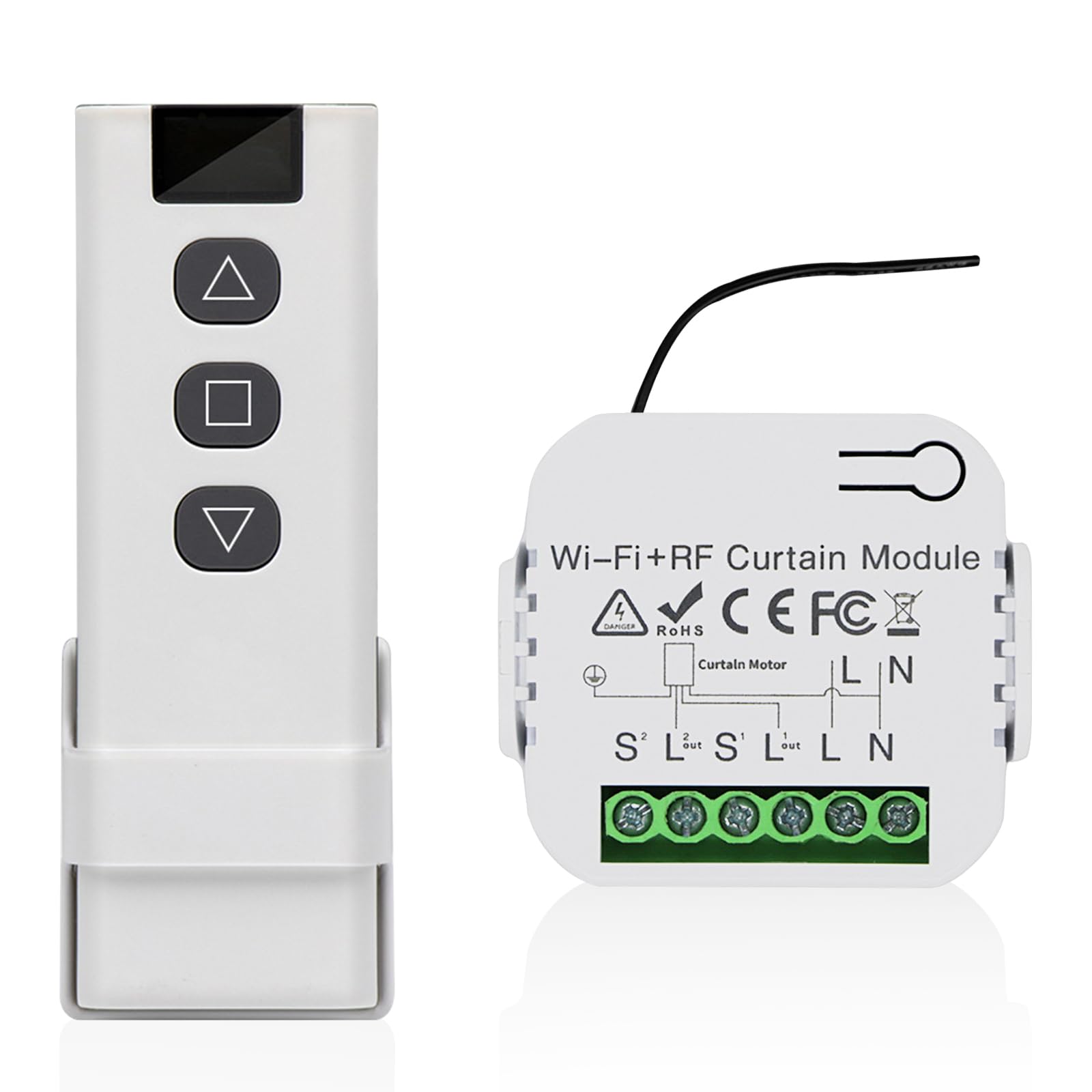Kit de commande de volet roulant sans fil, télécommande avec module WIFI-RF et module de récepteur, interrupteur sans fil pour volets roulants, stores, application Wi-Fi Tuya compatible avec