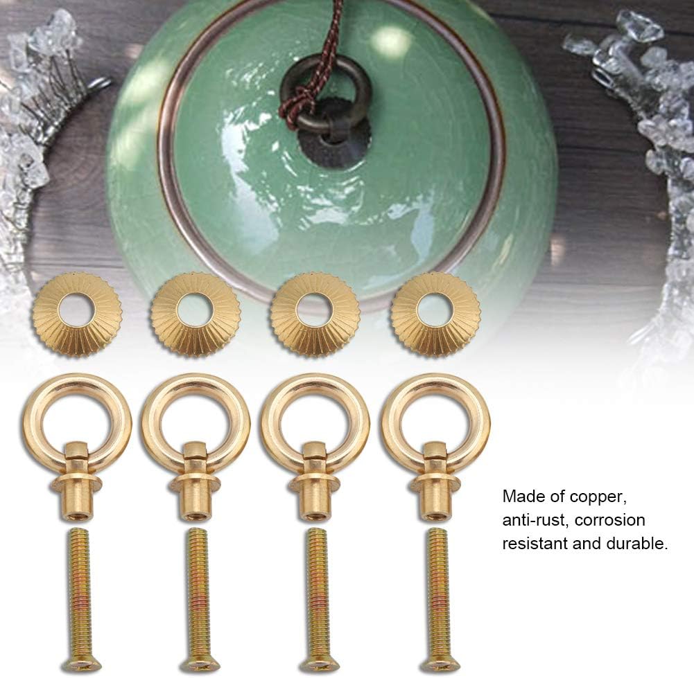 Zerodis 4pcs/Pack Cabinet Pull Rings Mini Simple Vintage Pull Rings Drawer Pull Attachment Handle for Cosmetic Case Jewelry Box (Brass)