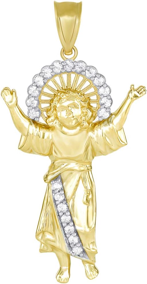 Fine 14k Gold Divino Niño Jesús Divine Infant Jesus Cubic Zirconia Pendant (Large)