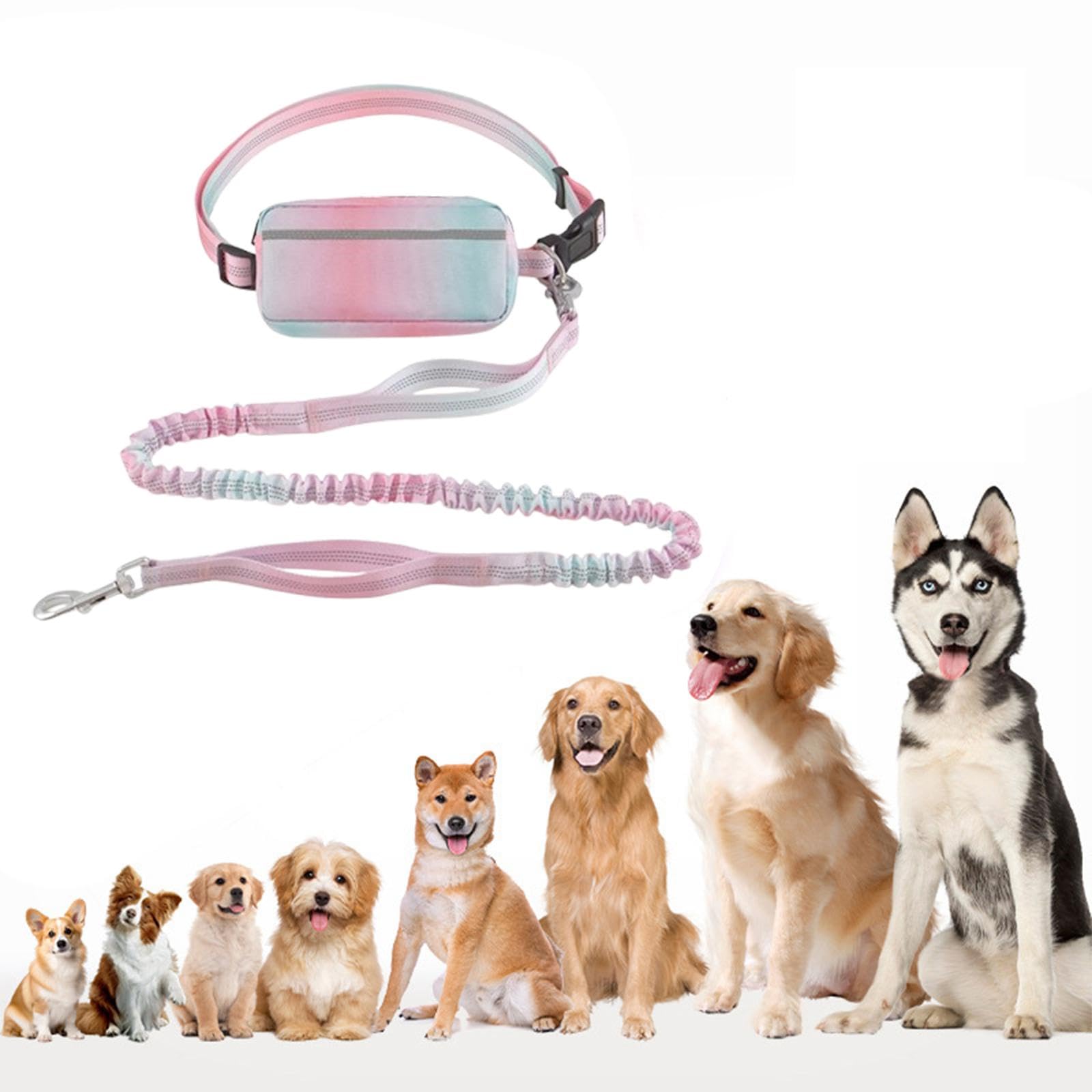 Guinzaglio per Cani con Impugnatura Imbottita, in Nylon, con Striscia Riflettente E Tasca con Cerniera per L'addestramento, Rosa