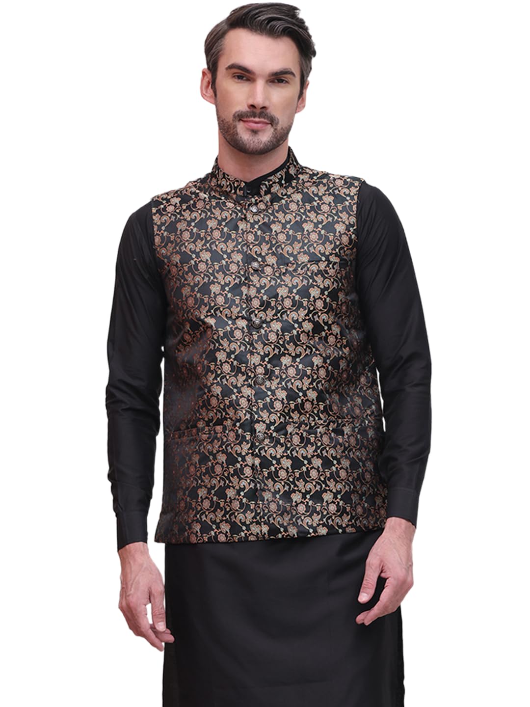 jompers Black Men's Woven Waistcoat (Black, XXL)-picture-12