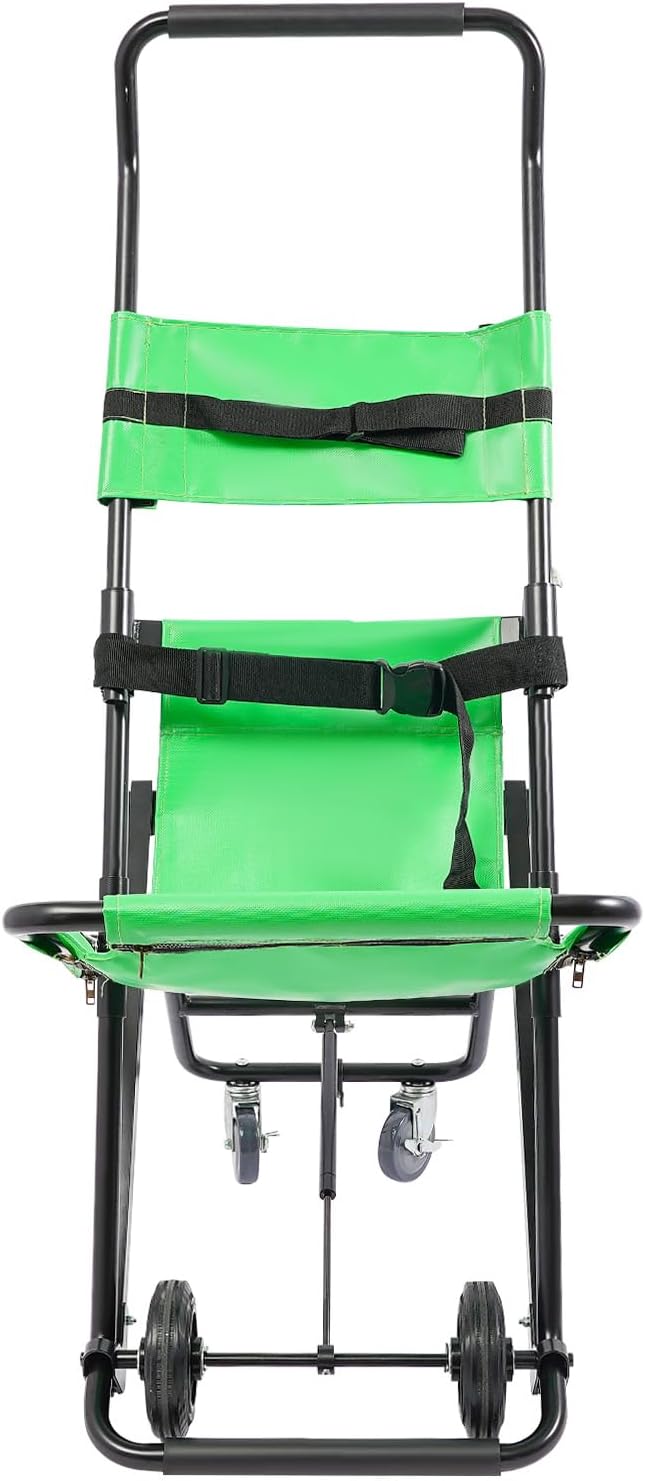 Folding Emergency Stretcher Chair with Wheels, 350LBS Aluminum Transport Stair Chair for Patient Transfer, Adjustable Headrest & Safety Belts, Roller Evacuation Chair for Home, Hospital, Ambulance