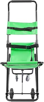 Folding Stair Chair, Aluminium Alloy 350lbsLoad Capacity with 4 Wheels and Safety Belts for Evacuation, Mobility Aid, Ambulance Chair Wheelchair Descending Stairs Elderly Home Hospita