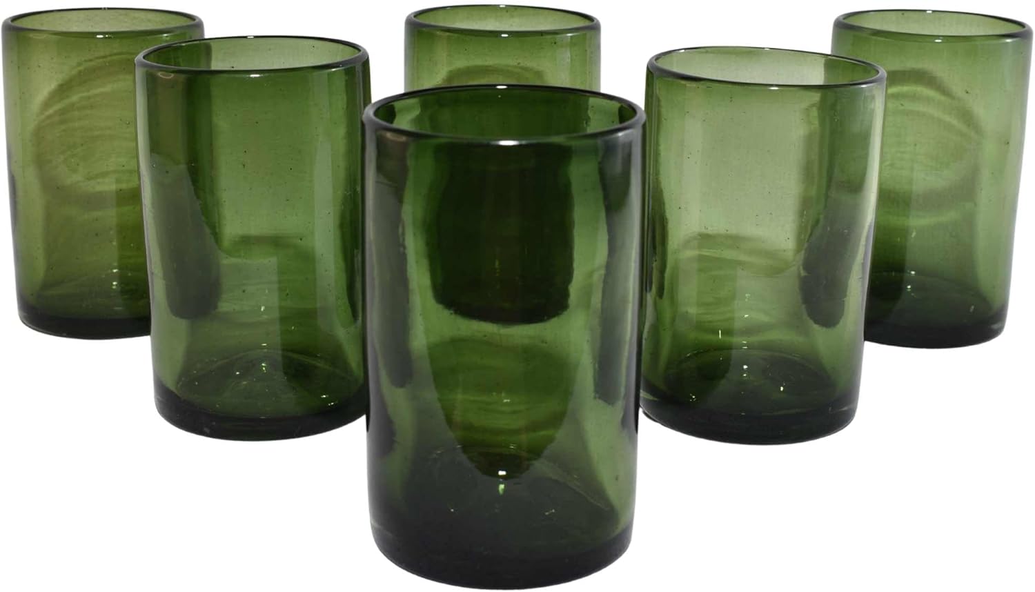 MAREY Hand Blown Drinking Glasses Artisan Crafted from Mexico Set of 6 pieces (Solid Green, Water 16 Oz.)