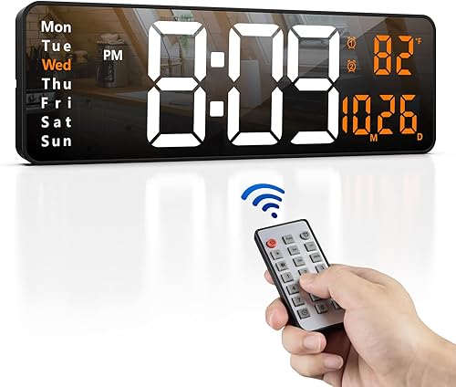 Zgrmbo Reloj de pared digital grande de 16 pulgadas con control remoto, pantalla grande LED reloj de pared para sala de