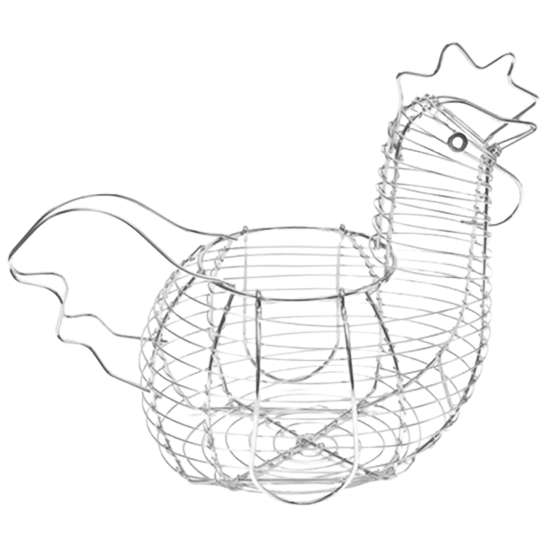 Vervevum Chicken Egg Basket with Handle, Iron Wire Chicken Egg Holder for Eggs Fruit Snacks, Funny Storage for Countertop Kitchen Farmhouse Easter Decor Silver, Holder