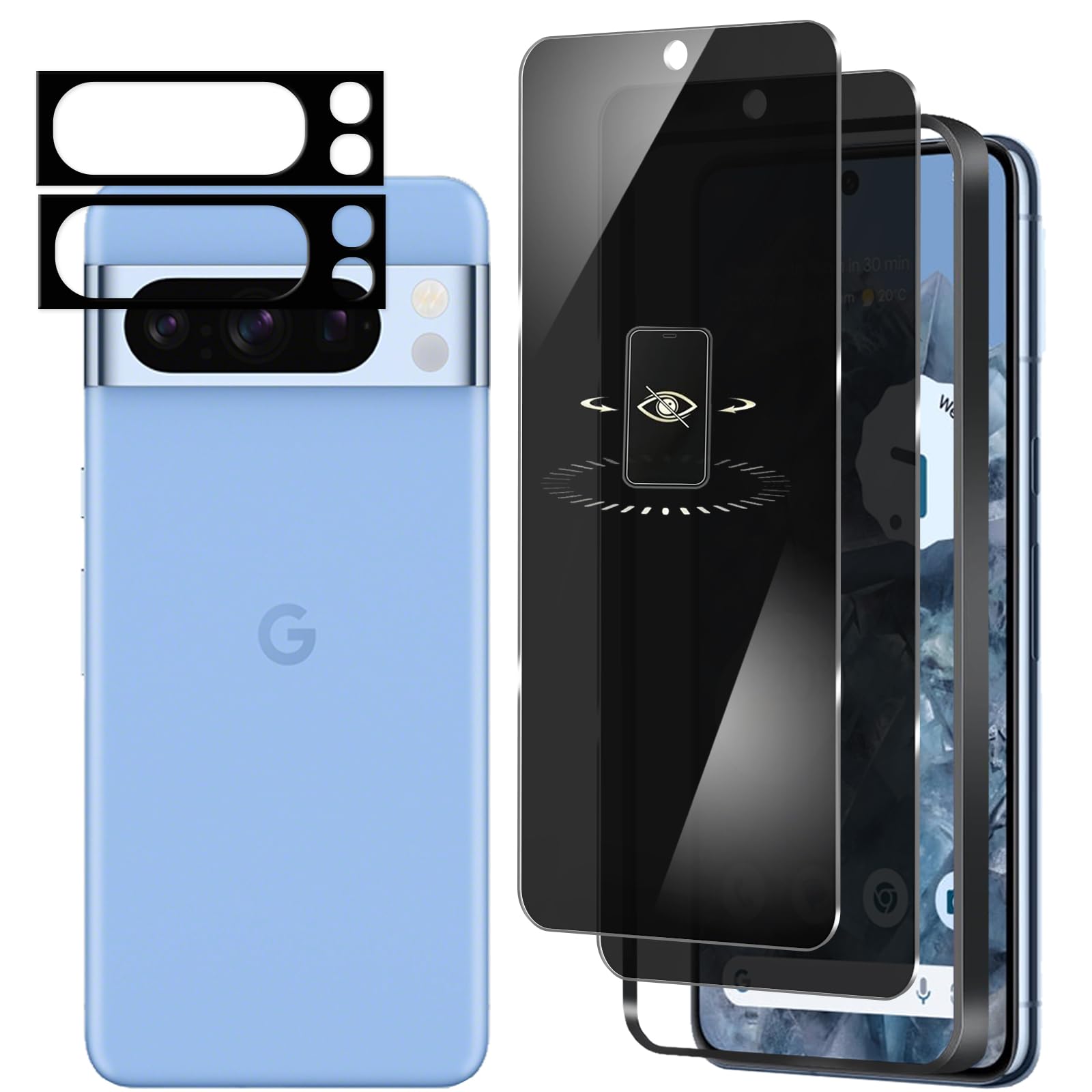 【2+2枚】pixel 8 pro ガラスフィルム 180°覗き見防止 pixel8 pro フィルム のぞき見防止 硬度9H google pixel 8 pro ガラスフィルム 飛散防止 撥水撥油 指紋防止 気泡ゼロ 自動吸着 googleピクセル8プロ 用の 保護フィルム