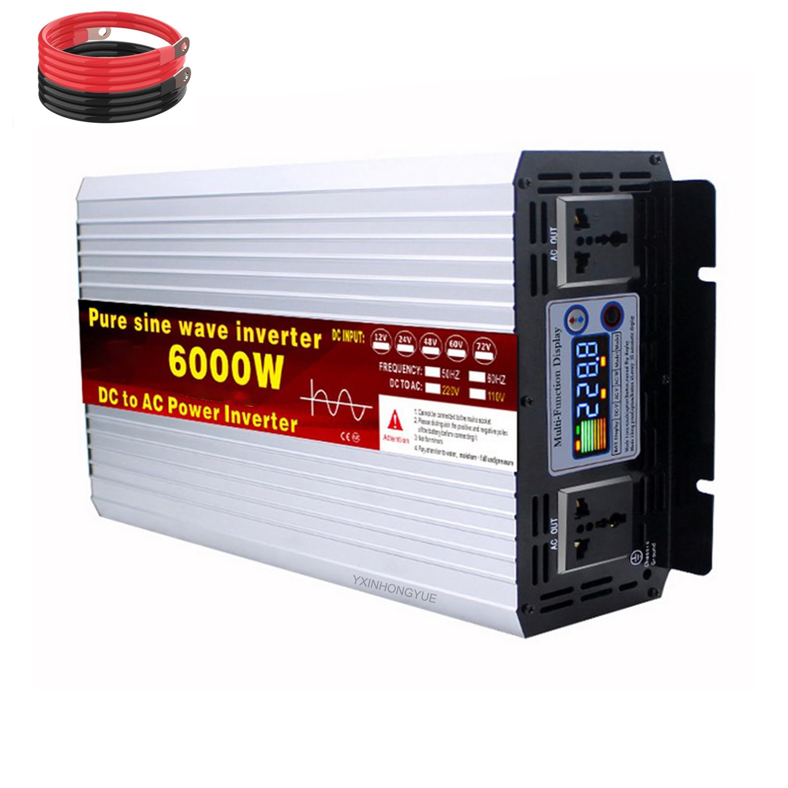 Przetwornica napięcia DC 12V-72V do 110V-120V/220V-240V o mocy 6000W, domowa, awaryjna, czysta fala sinusoidalna, falownik samochodowy z rozdzieloną fazą