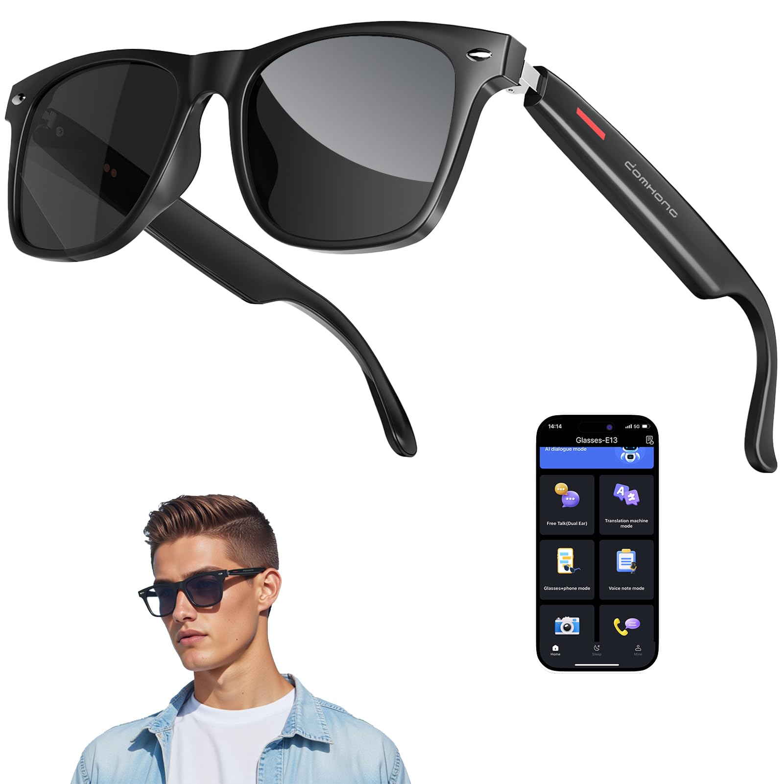 AI Smart Glasses with Chat GPT for Men and Women, Bluetooth Translation Sunglasses with 164 Languages, Open Ear Audio with Mic & Speakers, Hands-Free Calls, UV Protection & Anti-Blue Light
