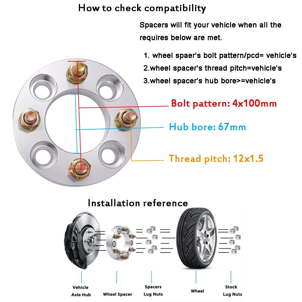 Joints Moyeu Roue Élargis 4 Pièces Adaptateur D'entretoise De Roue De Voiture 30MM Épaisseur PCD 4x100 Alésage Central 67MM Filetage M12x1.5 Moyeu Centré 4 Pattes