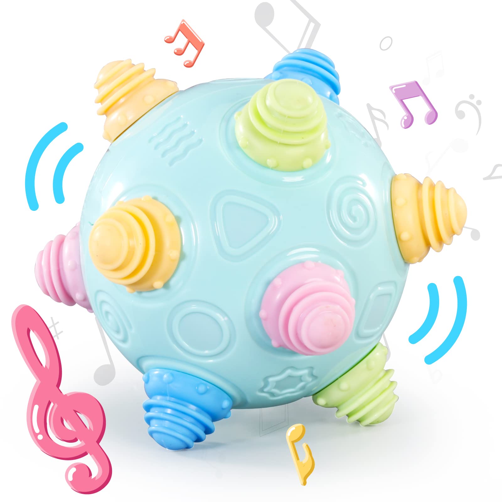 VANLINNY Toddlers Baby Music Shake Ball Toy Bumble Ball for Babies,Dancing Bumpy & Interactive Sounds Crawl Toy, Best Bouncing Sensory Learning Gift for 3+ Year Old Boys&Girls.