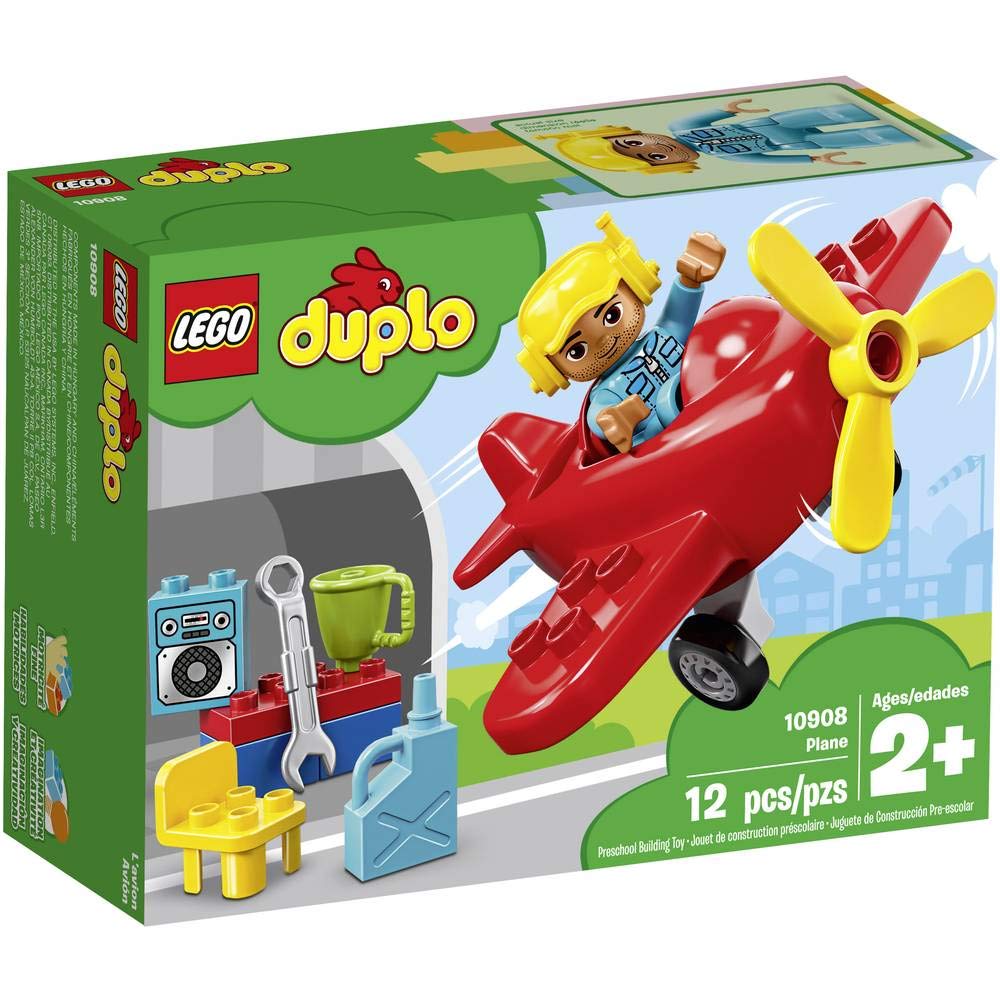 LEGO 10908 DUPLO Town Plane Toy, Early Development and Activity Toy for Toddlers and Kids Aged 2 plus Years Old, Propeller Aeoroplane and Workshop Set