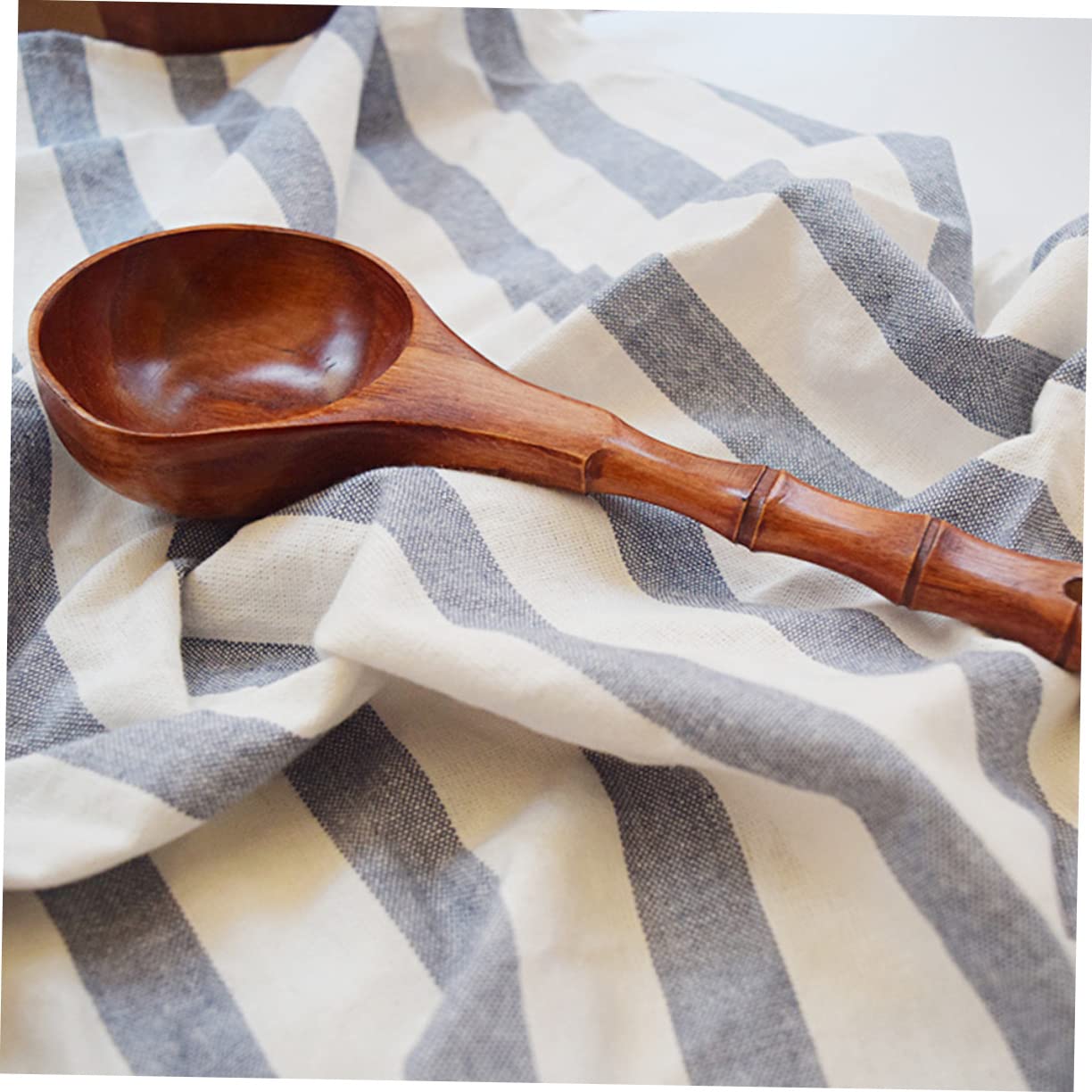 FUNOMOCYA Creative Wooden Soup Spoon Large Mouth Scoop Non Slip Handle Kitchen Utensil for Cooking Unique Textured Design for Serving Soups and Sauces