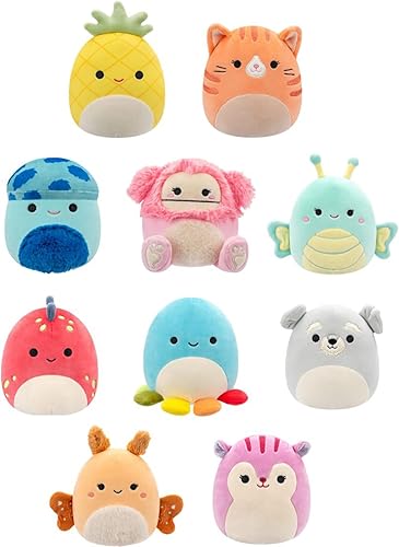 Squishmallows Peluche original de 5 pulgadas, paquete de 10  Gigi Tabby Cat, Dolan Dino, Brina Bigfoot, piña Maui, polilla Amal y más  Peluche